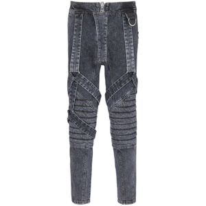 Balmain, Jeans, Heren, Zwart, W28, Katoen, Katoenen slim-fit jeans met bandjes