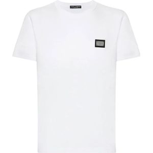 Dolce & Gabbana, Tops, Heren, Wit, S, Katoen, Stijlvol Wit T-shirt voor Heren