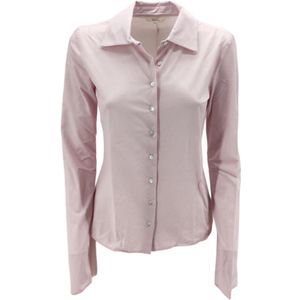 Xacus, Blouses & Shirts, Dames, Roze, S, Leer, Micro Pied de Poule Slim Fit Overhemd met Lange Mouwen