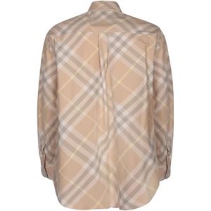 Burberry, Overhemden, Heren, Beige, L, Katoen, Beige Katoenen Shirt Iconisch Ruitmotief