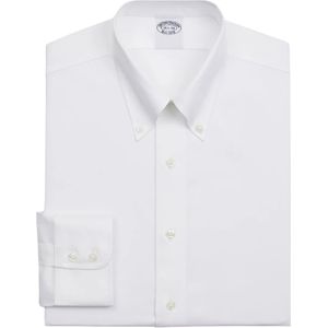Brooks Brothers, Overhemden, Heren, Wit, XS, Katoen, Witte Slim Fit Non-Iron Stretch Supima Katoenen Twill Overhemd met Button Down Kraag