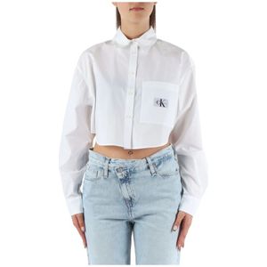 Calvin Klein Jeans, Blouses & Shirts, Dames, Wit, S, Katoen, Geknipt Katoenen Overhemd Klassieke Kraag