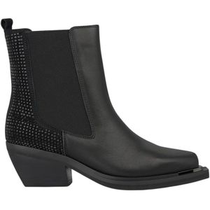 Alma EN Pena, Schoenen, Dames, Zwart, 37 EU, Vierkante neus Glanzende Bootie met elastiek