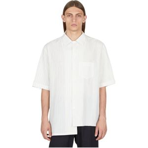 Lanvin, Overhemden, Heren, Wit, 2Xl, Katoen, Katoenen gestreept overhemd met asymmetrische zoom