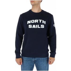 North Sails, Blauwe Sweatshirt met Lange Mouwen en Ronde Hals Blauw, Heren, Maat:XL