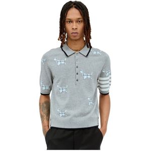 Thom Browne, Tops, Heren, Grijs, S, Wol, Iconische Wolmix Polo Shirt