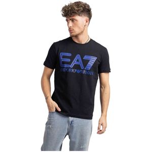 Emporio Armani, Big Logo T-Shirt Zwart/Blauw Heren Zwart, Heren, Maat:XS
