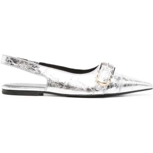 Givenchy, Schoenen, Dames, Grijs, 37 1/2 EU, Leer, Zilveren Platte Slingback Schoenen