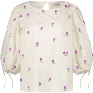 Fabienne Chapot, Bloemen geborduurde top met pofmouwen Beige, Dames, Maat:S