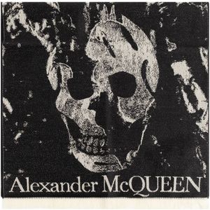 Alexander McQueen, Accessoires, Dames, Zwart, ONE Size, Wol, Wollen sjaal met logo