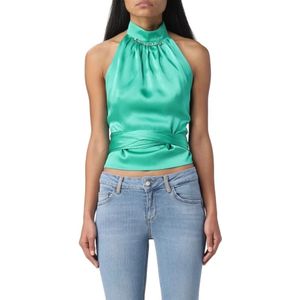 Liu Jo, Tops, Dames, Groen, M, Mouwloze Blouse met Hoge Kraag