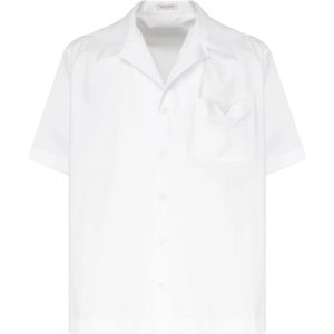 Valentino Garavani, Overhemden, Heren, Wit, M, Katoen, Witte V Logo Cuban Collar Shirt