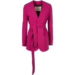 Jucca, Paarse Blazer zonder Kraag en Riem Roze, Dames, Maat:S