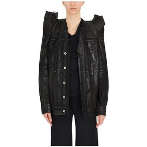 Rick Owens, Jassen, Dames, Zwart, S, Katoen, Gecoate Katoenen Worker Jacket