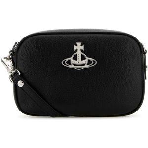 Vivienne Westwood, Tassen, Dames, Zwart, ONE Size, Leer, Anna Crossbody Tas in Zwart Synthetisch Leer