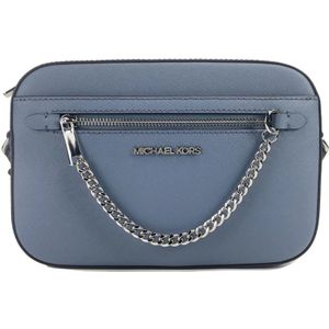 Michael Kors, Tassen, Dames, Blauw, ONE Size, Denim, Denim Leren Crossbody Tas met Ketting