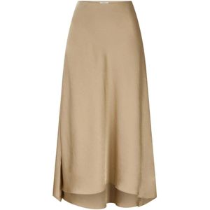 Dante 6, Satijnen Midi Rok met Rits Beige, Dames, Maat:M