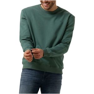 Pure Path, Sweatshirts & Hoodies, Heren, Groen, S, Katoen, Groene Crewneck Sweater met Borstborduursel