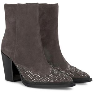 Alma EN Pena, Schoenen, Dames, Grijs, 39 EU, Leer, Enkellaarsjes met strass neuskap