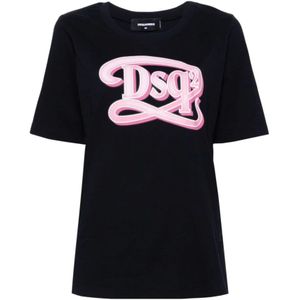 Dsquared2, Tops, Dames, Zwart, S, T-shirt S24668 Stijlvolle Collectie