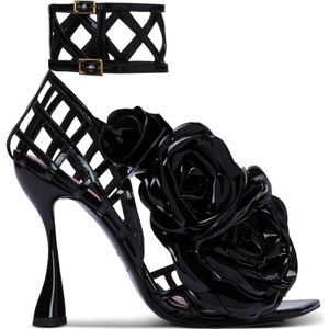 Balmain, Schoenen, Dames, Zwart, 40 EU, Leer, Patentleren Eden sandalen met open grid en bloemen