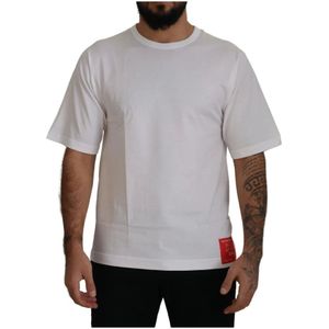 Dolce & Gabbana, Tops, Heren, Wit, S, Witte DG Logo Patch Zijden T-shirt