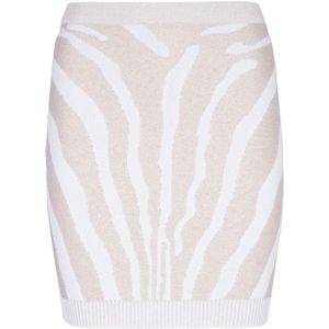 Balmain, Rokken, Dames, Wit, M, Polyester, Zebra gebreide korte rok