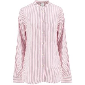 Aspesi, Katoenen Gestreepte Mandarin Kraag Blouse Roze, Dames, Maat:M