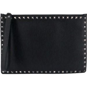 Valentino Garavani, Tassen, Heren, Zwart, ONE Size, Leer, Studded Leren Clutch