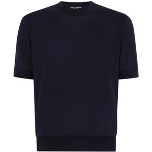 Dolce & Gabbana, Tops, Heren, Blauw, L, Blauwe T-shirts en Polos