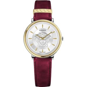 Versace, Medusa V Circle Horloge Bordeaux Goud Geel, Dames, Maat:ONE Size