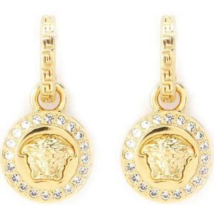 Versace, Accessoires, Dames, Geel, ONE Size, Wit-Gouden Crystal La Medusa Oorbellen