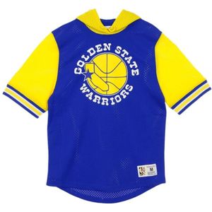 Mitchell & Ness, Sweatshirts & Hoodies, Heren, Blauw, M, Licht sweatshirt korte mouw NBA Buzzer klopper Mesh Hoody Hardwood Classics Goldwar