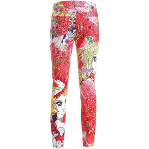 Moschino, Broeken, Dames, Veelkleurig, 40 EU, Katoen, Marie Antoinette Print Skinny Broek