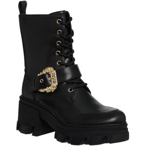 Versace Jeans Couture, Schoenen, Dames, Zwart, 39 EU, Hoge hak veterlaarzen met rits