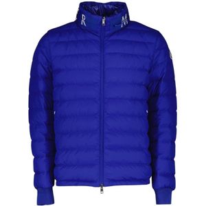 Moncler, Jassen, Heren, Blauw, L, Gewatteerde Hoge Hals Jas