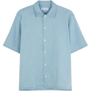 Samsøe Samsøe, Overhemden, Heren, Blauw, L, Denim, Korte Mouw Denim Overhemd Ruime Pasvorm
