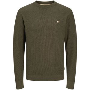 Jack & Jones, Truien, Heren, Groen, XL, Gebreide ronde hals olijfnacht/melange