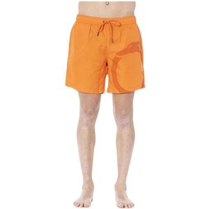 Trussardi, Badkleding, Heren, Oranje, XL, Polyester, Logo-Print Zwembroek met Zakken