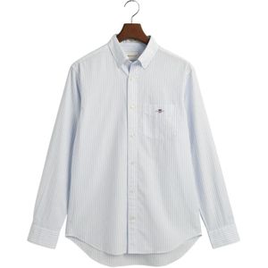 Gant, Overhemden, Heren, Blauw, XL, Katoen, Gestreept Regular Fit Poplin Overhemd