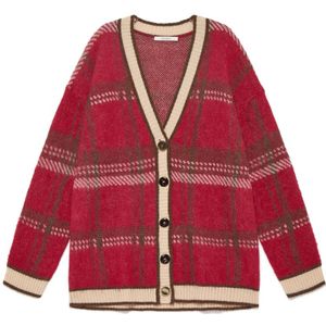 Maliparmi, Truien, Dames, Rood, L, Wol, Geruite Cardigan Sweater