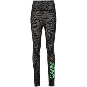 Ganni, Broeken, Dames, Veelkleurig, M, Nylon, Zebra Print Leggings High-Waisted Style