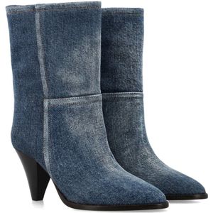 Isabel Marant, Schoenen, Dames, Blauw, 38 EU, Denim, Denim Laarzen met Kegelvormige Hak