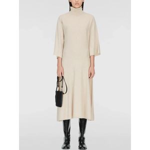 Fabiana Filippi, Kleedjes, Dames, Beige, S, Midi Jurk met Hoge Kraag