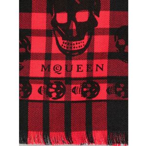 Alexander McQueen, Accessoires, Heren, Veelkleurig, ONE Size, Wol, Tartan Sjaal Rood Zwart Franjes