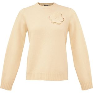 Jil Sander, Sweatshirts & Hoodies, Dames, Beige, S, Wol, Bloemen Cut-out Vanille Pullover