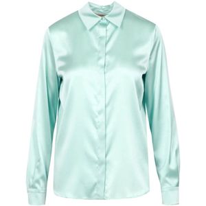 Pennyblack, Blouses & Shirts, Dames, Blauw, M, Zijden Kraag Overhemd Lange Mouwen
