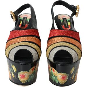 Dolce & Gabbana, Schoenen, Dames, Veelkleurig, 37 EU, Multicolor Bloemen Kristal Plateau Sandalen