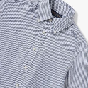 Brooks Brothers, Overhemden, Heren, Blauw, M, Linnen, Navy Gestreept Linnen Casual Shirt