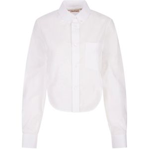 Marni, Blouses & Shirts, Dames, Wit, S, Katoen, Witte Katoenen Poplin Overhemd met Lange Mouwen